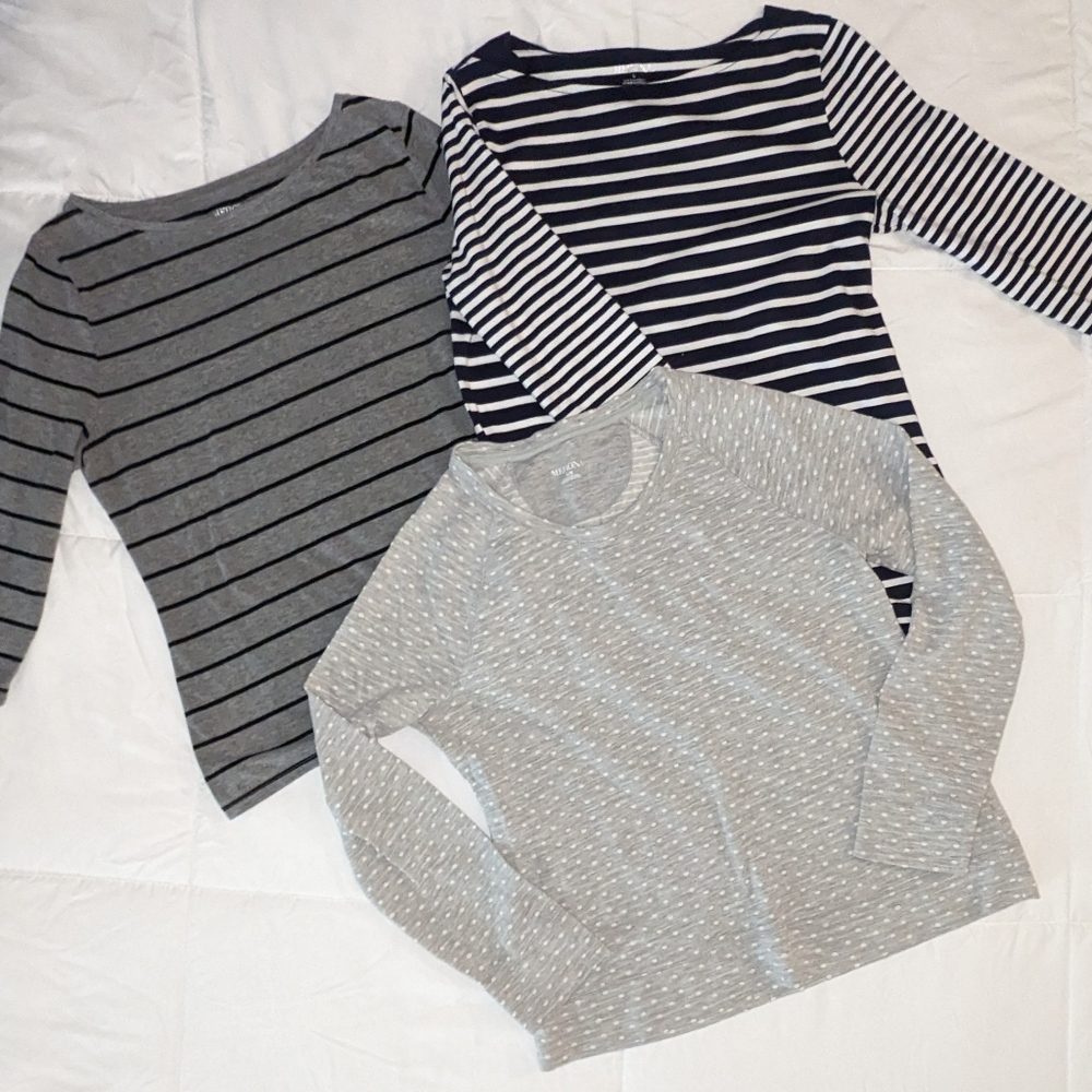 Merona • 3 Shirt BUNDLE • Size Large • Cotton blend • Stripes & Dots